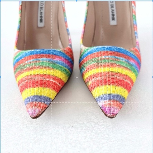 MANOLO BLAHNIK | BB Striped Colorful Rainbow Pointed Pumps Heels EU 37.5 - Picture 3 of 9